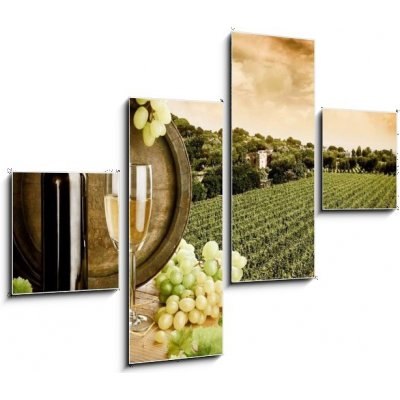 Obraz čtyřdílný 4D - 120 x 90 cm - Wine and vineyard in vintage style Víno a vinice ve vinobraní – Zboží Mobilmania
