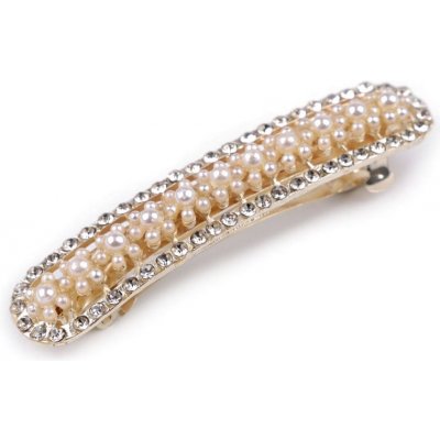 Francouzská spona do vlasů s perlami a broušenými kamínky - perlová crystal – Zboží Mobilmania