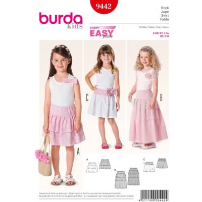 Střih Burda 9442 - Dětská jednoduchá sukně, týlní sukně (v angličtině) – Sleviste.cz