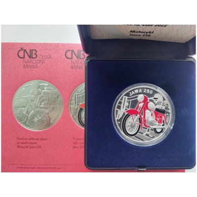 Česká mincovna Motocykl Jawa 250 se smaltováním 500 Kč 2022 stříbrná mince Proof 25 g – Hledejceny.cz