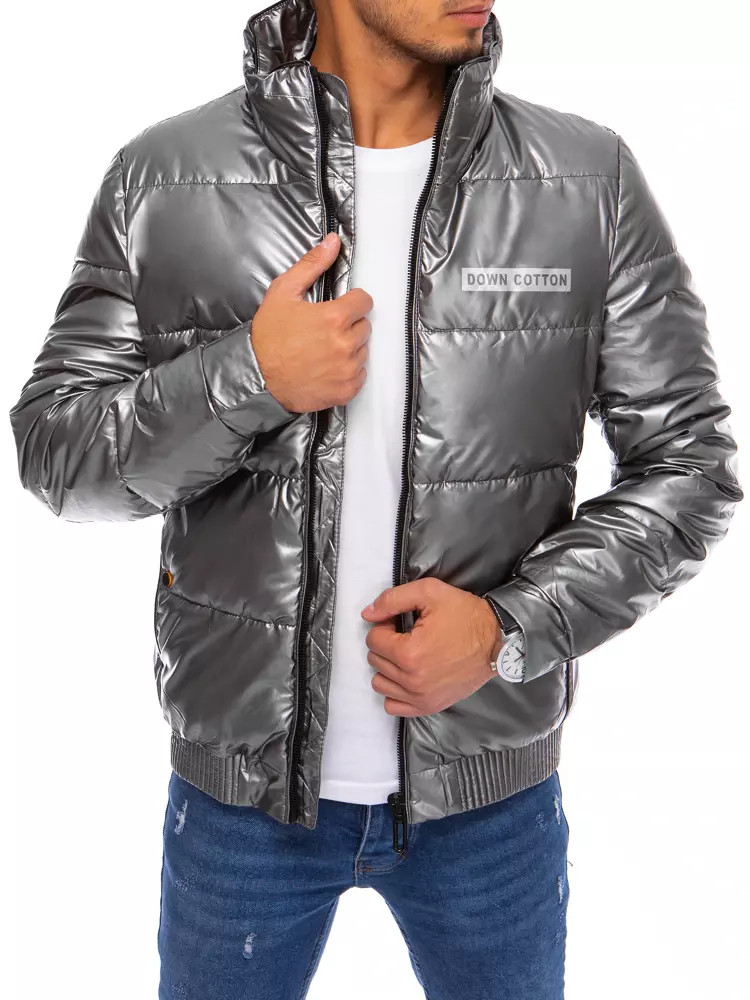 Pánská stylová zimní bunda bez kapuce Cotton tx3860 šedá