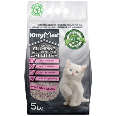 Kittymax hrudkující bezprašný bílý bentonit Baby Powder 10 l – Sleviste.cz