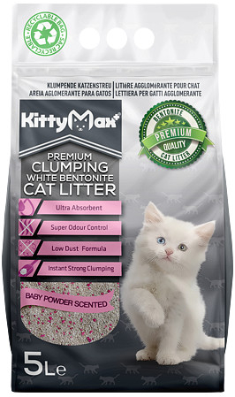 Kittymax hrudkující bezprašný bílý bentonit Baby Powder 10 l