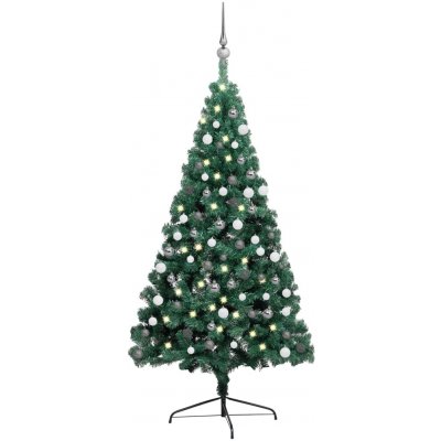 zahrada-XL Umělý vánoční půl stromek s LED a sadou koulí zelený 120 cm