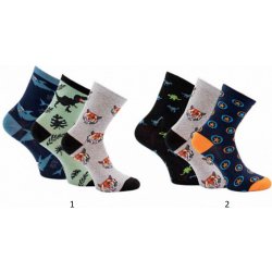 CNB BERLIN Ponožky SADA 3 PÁRŮ DE 54202 černé dino, šedé tygr, modré s hvězdičkami