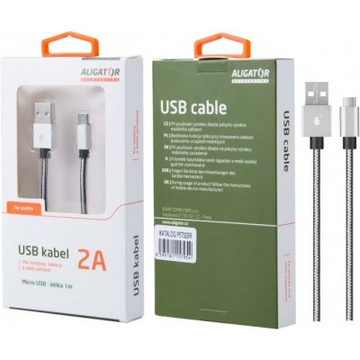 Aligator P5732SR MicroUSB 2A, 1m, stříbrný – Zbozi.Blesk.cz