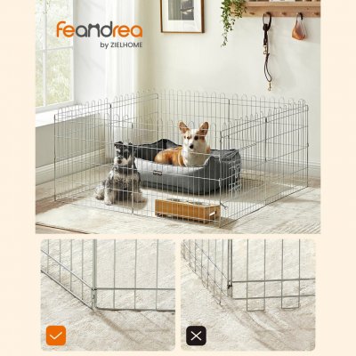 FEANDREA Přenosná skládací ohrádka pro králíky 8 dílů 122 x 122 x 61 cm stříbrná – Zboží Mobilmania