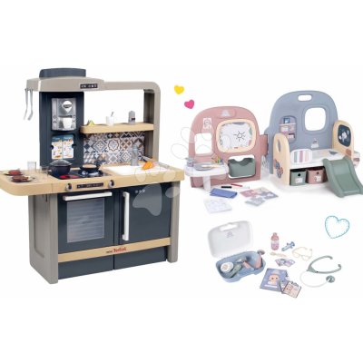 Smoby Set kuchyňka elektronická s nastavitelnou výškou Tefal Evolutive New Kitchen a domeček pro panenku s 5 místnostmi a kufříkem