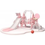 Emporio Plastová věžová skluzavka s houpačkou a dvěma košíky růžová 180 × 190 × 123 cm – Sleviste.cz