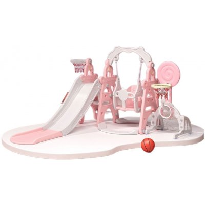 Emporio Plastová věžová skluzavka s houpačkou a dvěma košíky růžová 180 × 190 × 123 cm – Sleviste.cz