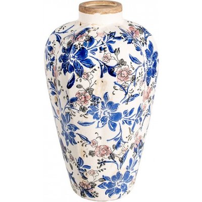 Clayre & Eef Béžová keramická dekorační váza s modrými květy Marsia M - Ø 21*35 cm - Clayre & Eef – Hledejceny.cz