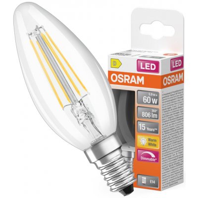 Osram LED žárovka E14 B35 CL 5,5W = 60W 806lm 2700K Teplá bílá 300° Filament SUPERSTAR Stmívatelná OSRSTAK1125 – Zboží Živě