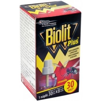 Biolit Plus elektrický odpařovač s vůní citronelly proti komárům a mouchám náhradní náplň 30 nocí 31 ml