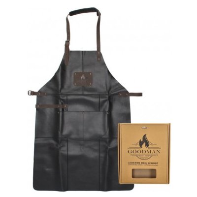 Goodman kožená grilovací zástěra BBQ v dárkové krabičce černá – Sleviste.cz