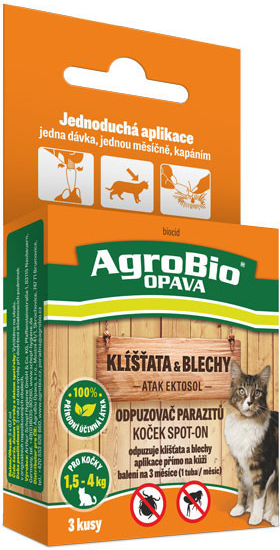 AgroBio Atak Ektosol Odpuzovač parazitů koček SpotOn 3 x 0,7 ml S