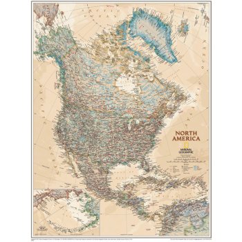 National Geographic Severní Amerika - nástěnná mapa Executive 61 x 76 cm Varianta: bez rámu v tubusu, Provedení: laminovaná mapa v lištách