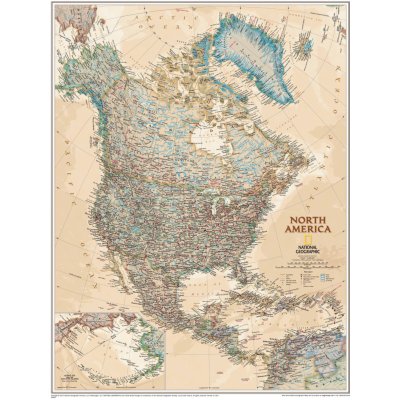 National Geographic Severní Amerika - nástěnná mapa Executive 61 x 76 cm Varianta: bez rámu v tubusu, Provedení: laminovaná mapa v lištách – Zbozi.Blesk.cz