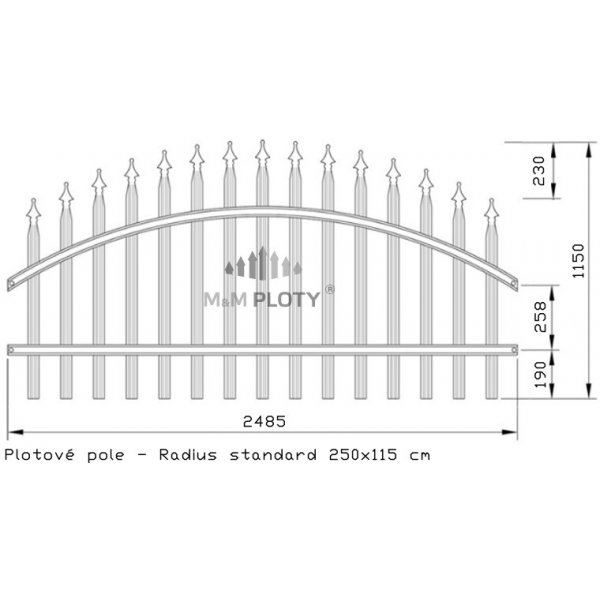 Pletivo síť M&M PLOTY - Kovové plotové pole - Radius standard, grafit Rozměry(š x v): 250 x 115 cm