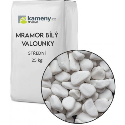Kameny.cz Okrasné kameny mramor bílý valounky Vyberte si balení: 25 kg, Vyberte si velikostní frakci: Střední – Zboží Dáma