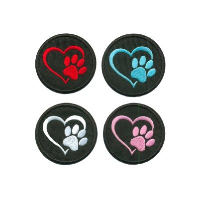 Nažehlovací nášivka - srdce a tlapka (průměr 5,4 cm), Barva: Červená – Hledejceny.cz