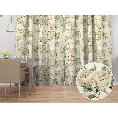 Biante Bavlněný závěs Sandra SA-473 Pivoňky s motýlky na vanilkovém 150x190 cm – Sleviste.cz