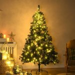 HOMCOM Umělý vánoční stromek s ozdobami a LED osvětlením Ø112 x 180 cm | zelený – Hledejceny.cz