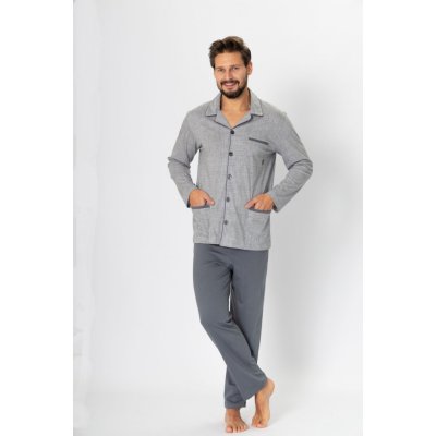 M-Max 188573 pánské pyžamo dlouhé propínací šedé