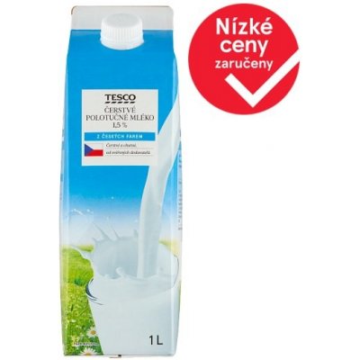 Tesco Čerstvé polotučné mléko 1,5% 1 l – Zboží Dáma