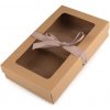 Pletací háček Papírová krabička s průhledem a stuhou hnědá přírodní 15,5 x 25,5 x 5 cm