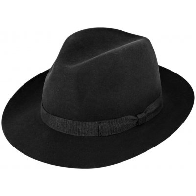 Fiebig plstěný klobouk fedora Bogart rypsová stuha širší krempa černý – Zboží Mobilmania