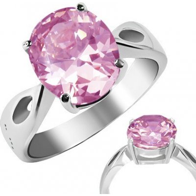 Šperky eshop prsten z oceli růžový kámen "Říjen" slzičkové výřezy E6.6 – Zboží Mobilmania