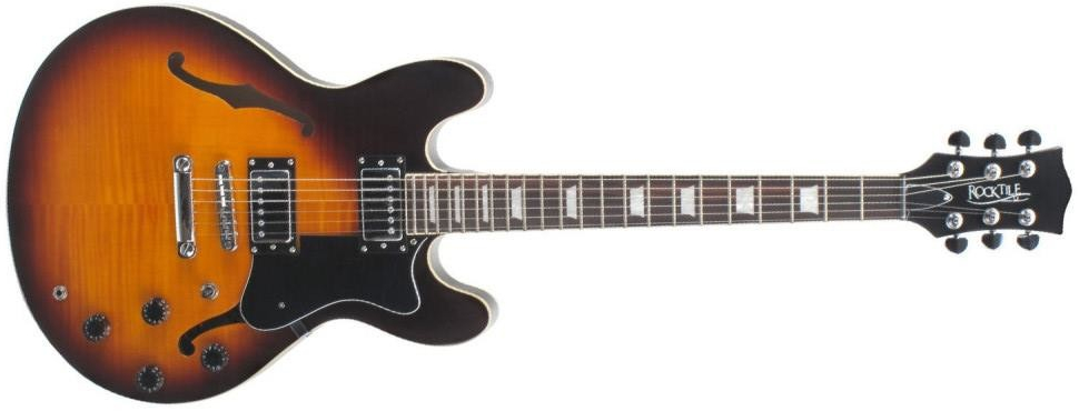 Rocktile HB100 Pro-SB Chitarra Elettrica Vintage Sunburst - Semiacustica Con 2 Humbucker