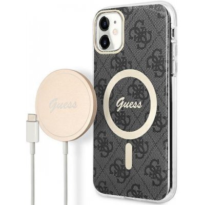 Pouzdro Guess 4G Print MagSafe set + nabíječka iPhone 11 černé