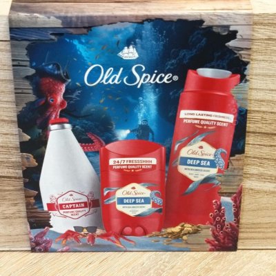 Old Spice Gift Box Deep Sea sprchový gel pro muže 250 ml + tuhý deodorant pro muže 50 ml + Captain After Shave Lotion voda po holení 100 ml – Sleviste.cz