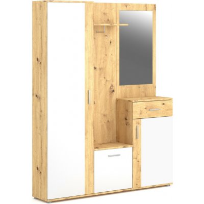 Vivaldi Předsíňová stěna Trio se zrcadlem 145 cm dub Artisan bílá – Sleviste.cz