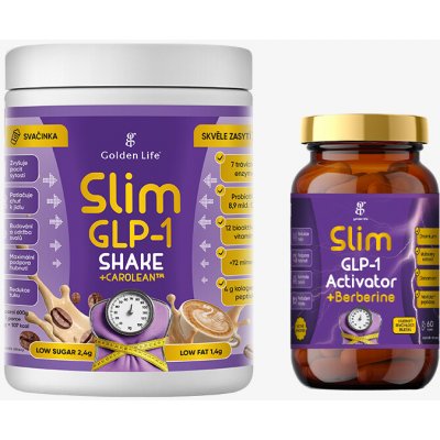 Golden Life Slim GLP-1 Shake Duo cappuccino 60 kapslí Activator + 600 g Shake – Hledejceny.cz