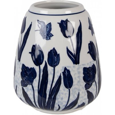 Porcelánová váza s modrými tulipány Vintage Tulipp - Ø 16*18 cm - Clayre & Eef – Zboží Dáma