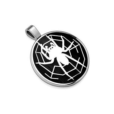 Šperky eshop Přívěsek z oceli 316L černý kruh s motivem pavouka s pavučinou G1.7