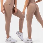 Nebbia Žebrované legíny s vysokým pasem z organické bavlny 405 hnědé – Zboží Dáma