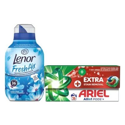 Ariel All in1 Pods+Extra prací kapsle 26 PD + Lenor Aviváž Fresh Air 36 PD – Zboží Mobilmania