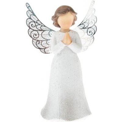Polyresinový anděl modlící se s kovovými křídly