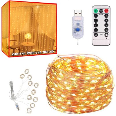 Verk 26017 Vánoční světelný závěs USB 300 LED dálkové ovládání teplá bílá 3 x 3 m – Hledejceny.cz