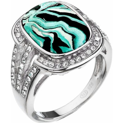 Evolution Group Stříbrný prsten obdélník zelenobílý mramor se Swarovski krystaly 75016.1