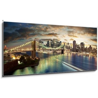 Skleněný obraz 1D panorama - 120 x 50 cm - Amazing New York cityscape - taken after sunset Úžasný panoráma města New York – Zboží Mobilmania