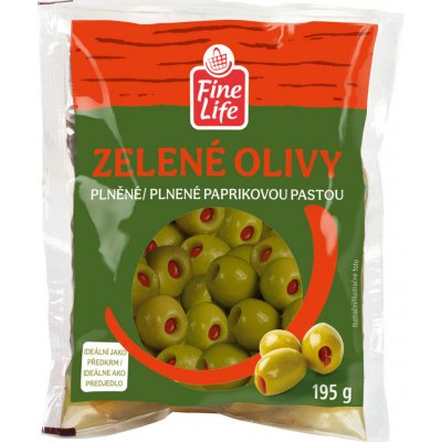 Fine Life Olivy zelené s paprikovou pastou 195 g – Sleviste.cz