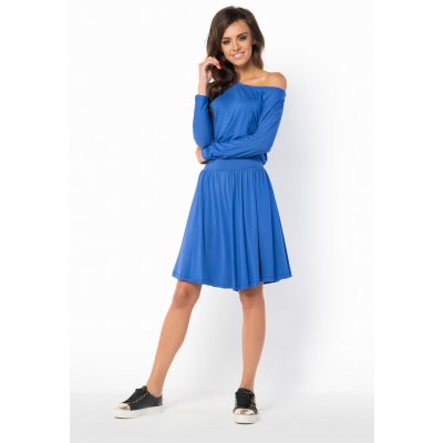 Letní šaty dámské ve volném střihu středně dlouhé modrá – Zboží Mobilmania