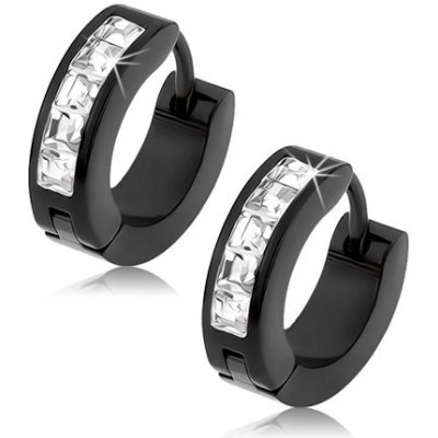 Šperky eshop ocelové náušnice černé barvy bílý proužek vykládaný čirými zirkony S74.07