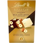 Lindt Nuxor Mléčná, hořká a bílá čokoláda s celými a mletými jádry lískových ořechů 150 g – Sleviste.cz