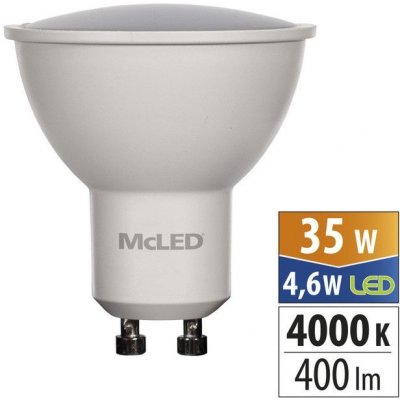 McLED LED žárovka GU10, 4,6W, 4000K, CRI80, vyz. úhel 110°, 360° 400lm – Zboží Mobilmania