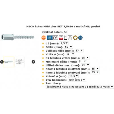 SCH HECO kotva MMS plus SKT s maticí, pozink Varianta: HECO kotva MMS plus SKT 7,5x60 s maticí M8, pozink – Hledejceny.cz